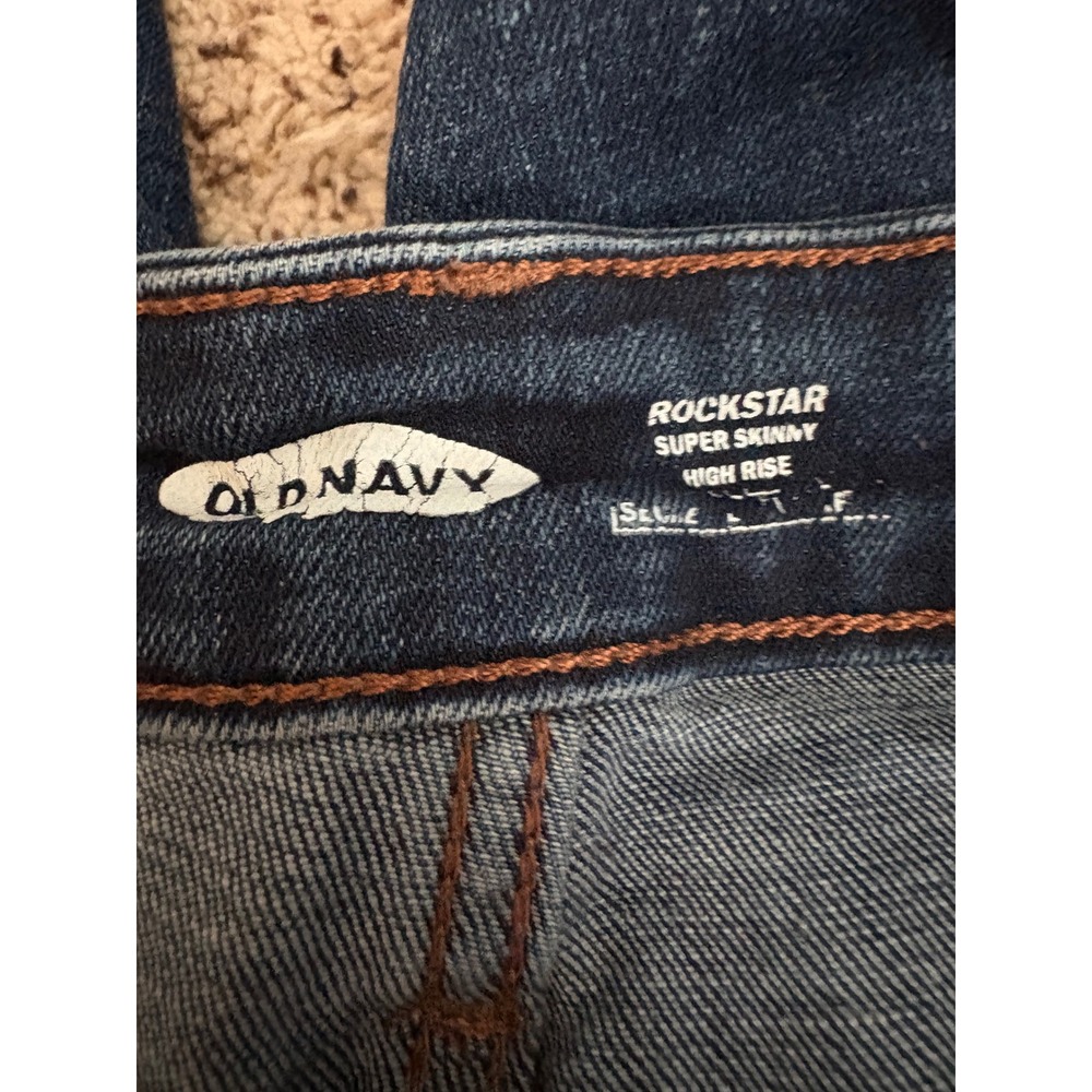 Old Navy Rockstar Super Skinny High Rise Distressed Jeans Dark Wash Denim 4 - Picture 3 of 3